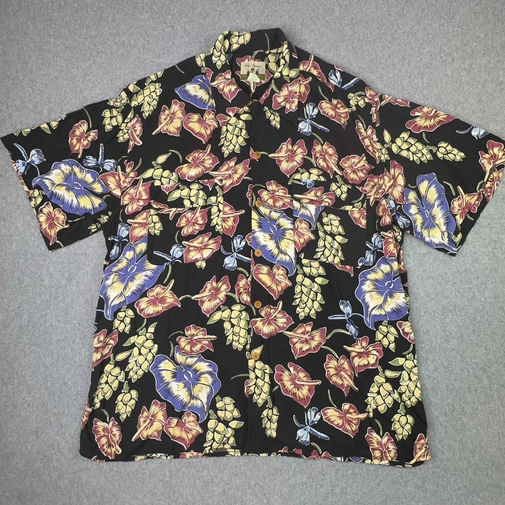 VTG 80s Reyn Spooner Hawaiian Shirt Rayon Hibiscus Floral Aloha Men's Large RARE